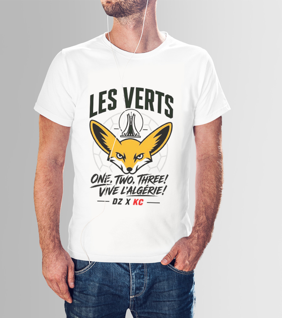Les Verts One Two Three Vive L'Algérie DZ X KC Fennec Fox Soccer T-Shirt