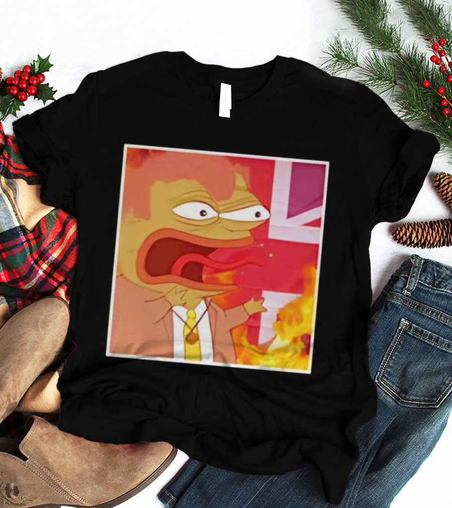Frog Meme Flaming UK Flag Reaction T-Shirt