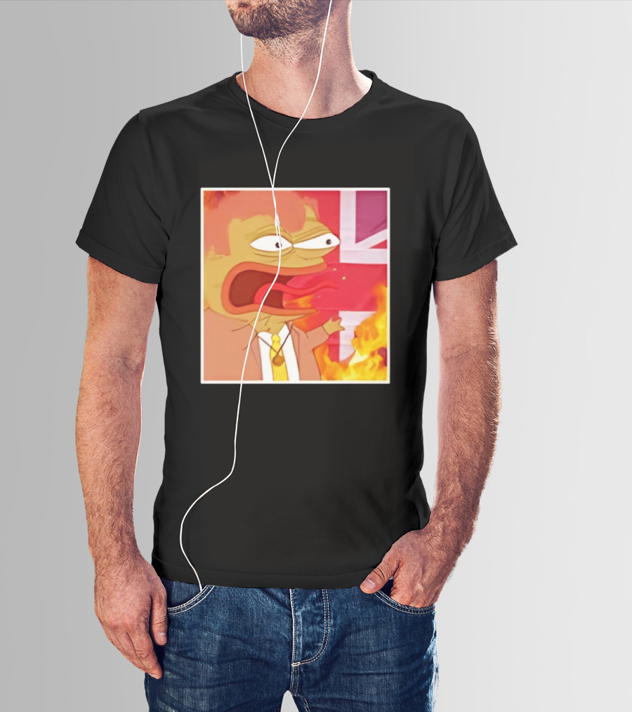 Frog Meme Flaming UK Flag Reaction T-Shirt