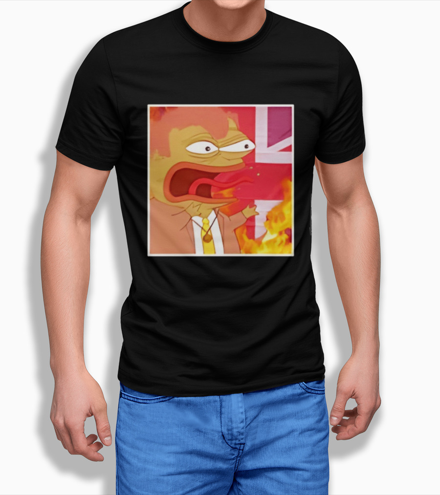 Frog Meme Flaming UK Flag Reaction T-Shirt