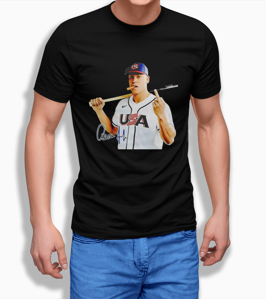 Aaron Judge USA World Baseball Smoking Middle Finger Gesture Iconic Sports Symbolism T-Shirt