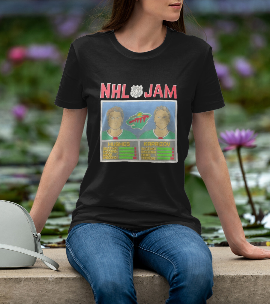 NHL Jam Hughes Kaprizov Minnesota Wild Skating Shooting Deke Checking T-Shirt