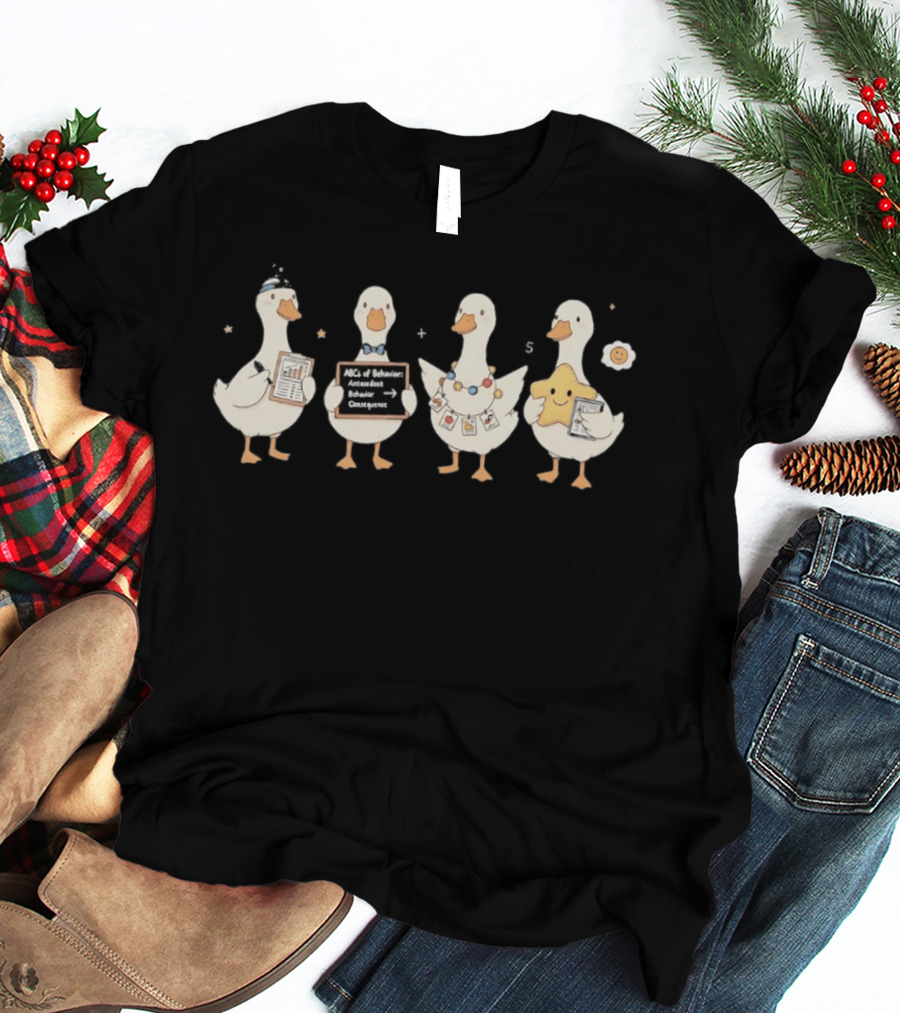Back To School Goose Just A Teacher Goose Silly Goose Social Worker ABCs Of Behavior T-Shirt