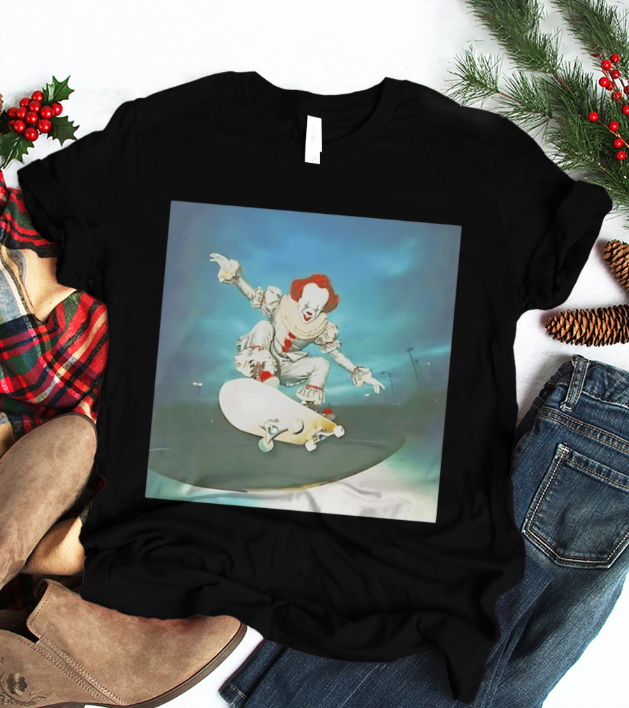 Pennywise Skateboard Night Scene Iconic Clown Performing Skateboarding Trick T-Shirt