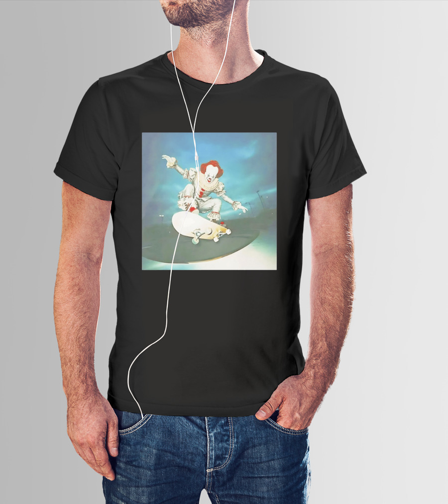 Pennywise Skateboard Night Scene Iconic Clown Performing Skateboarding Trick T-Shirt