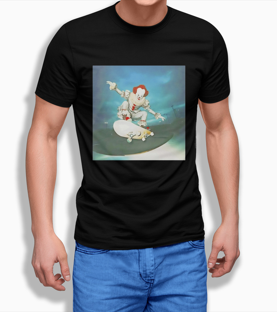 Pennywise Skateboard Night Scene Iconic Clown Performing Skateboarding Trick T-Shirt