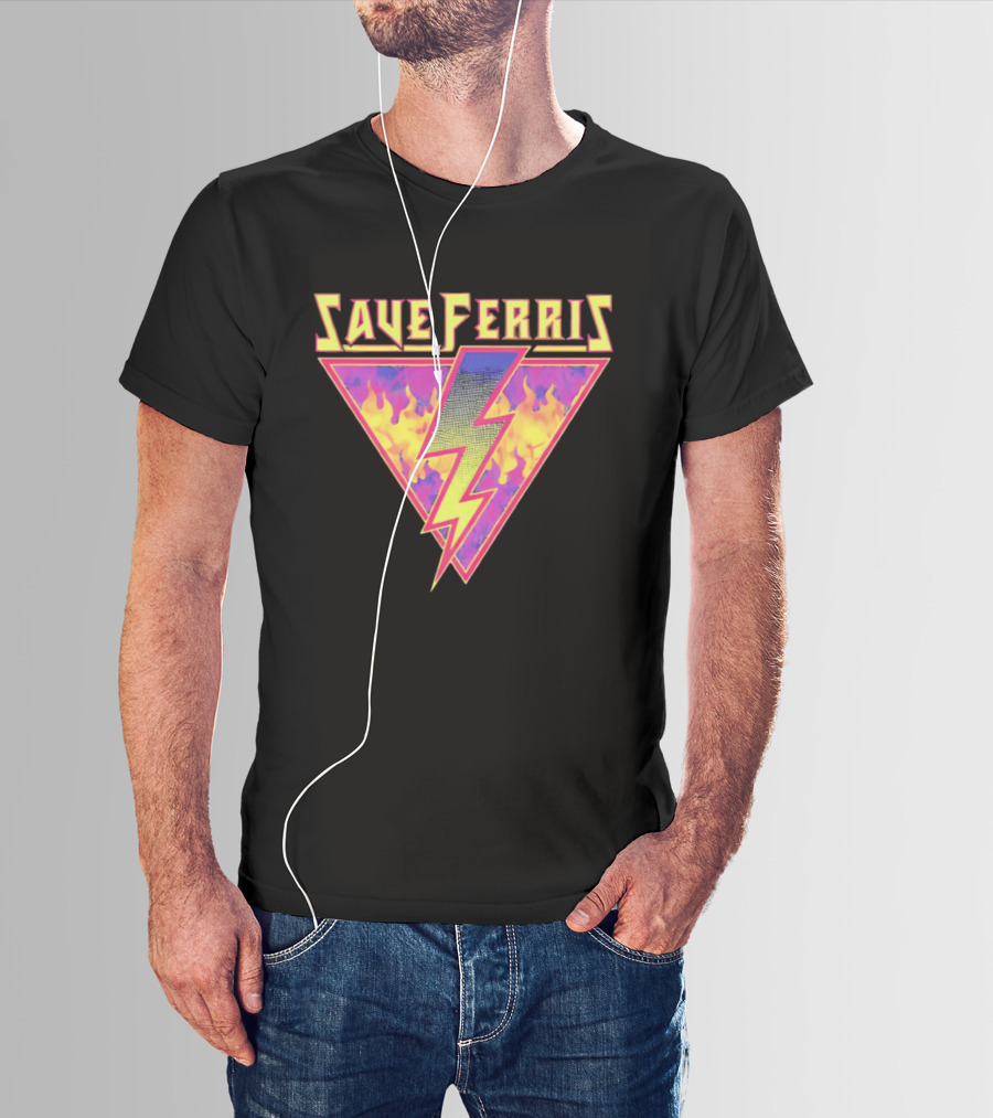 Save Ferris Lightning Bolt Retro 80s Flames T-Shirt