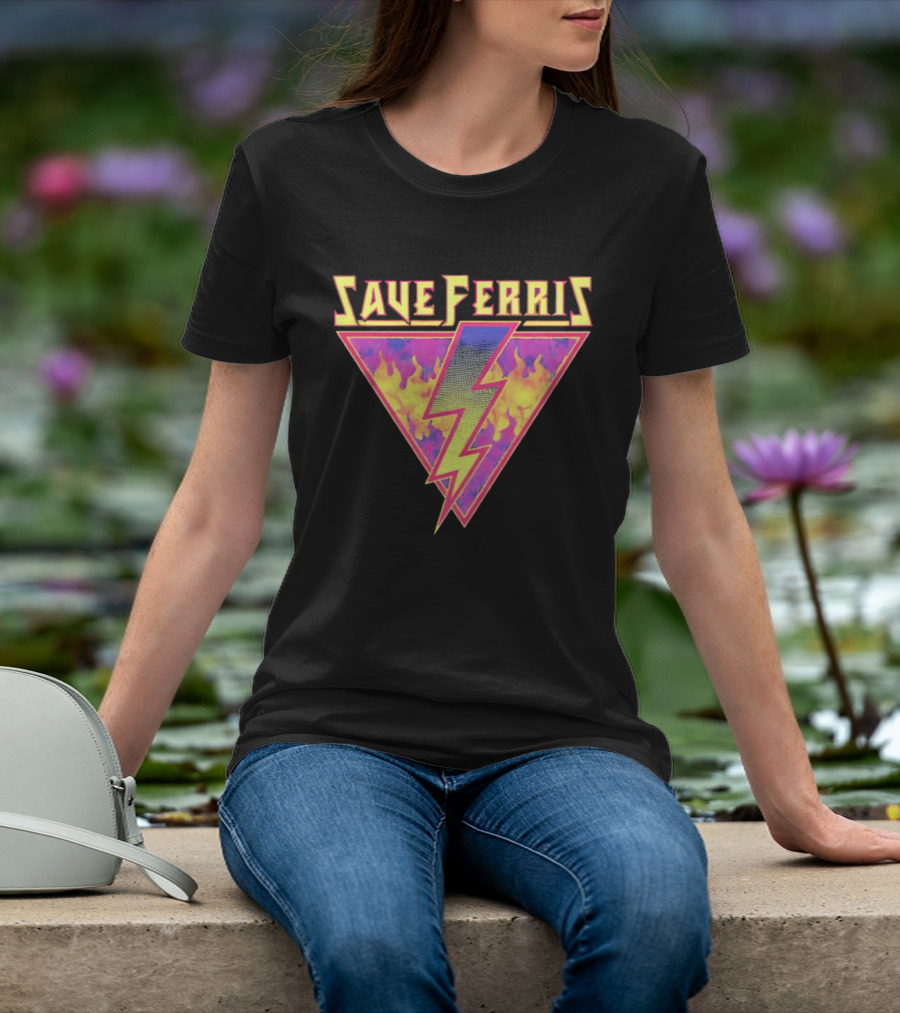 Save Ferris Lightning Bolt Retro 80s Flames T-Shirt