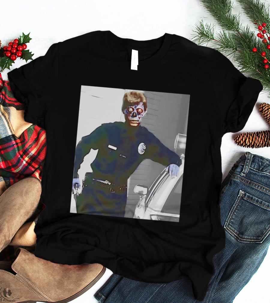 Skeleton Alien Cop They Live 80s Movie Police T-Shirt