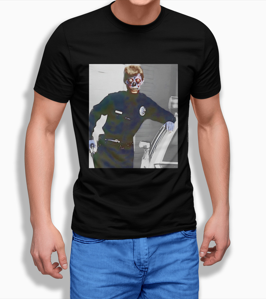 Skeleton Alien Cop They Live 80s Movie Police T-Shirt