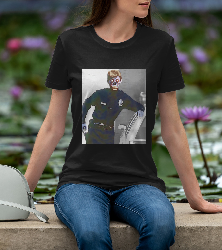Skeleton Alien Cop They Live 80s Movie Police T-Shirt