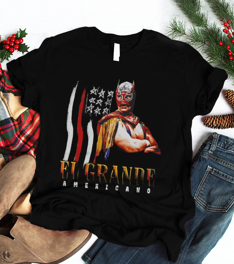 El Grande Americano WWE Flag Grunge Luchador Wrestler Mask Mexican T-Shirt