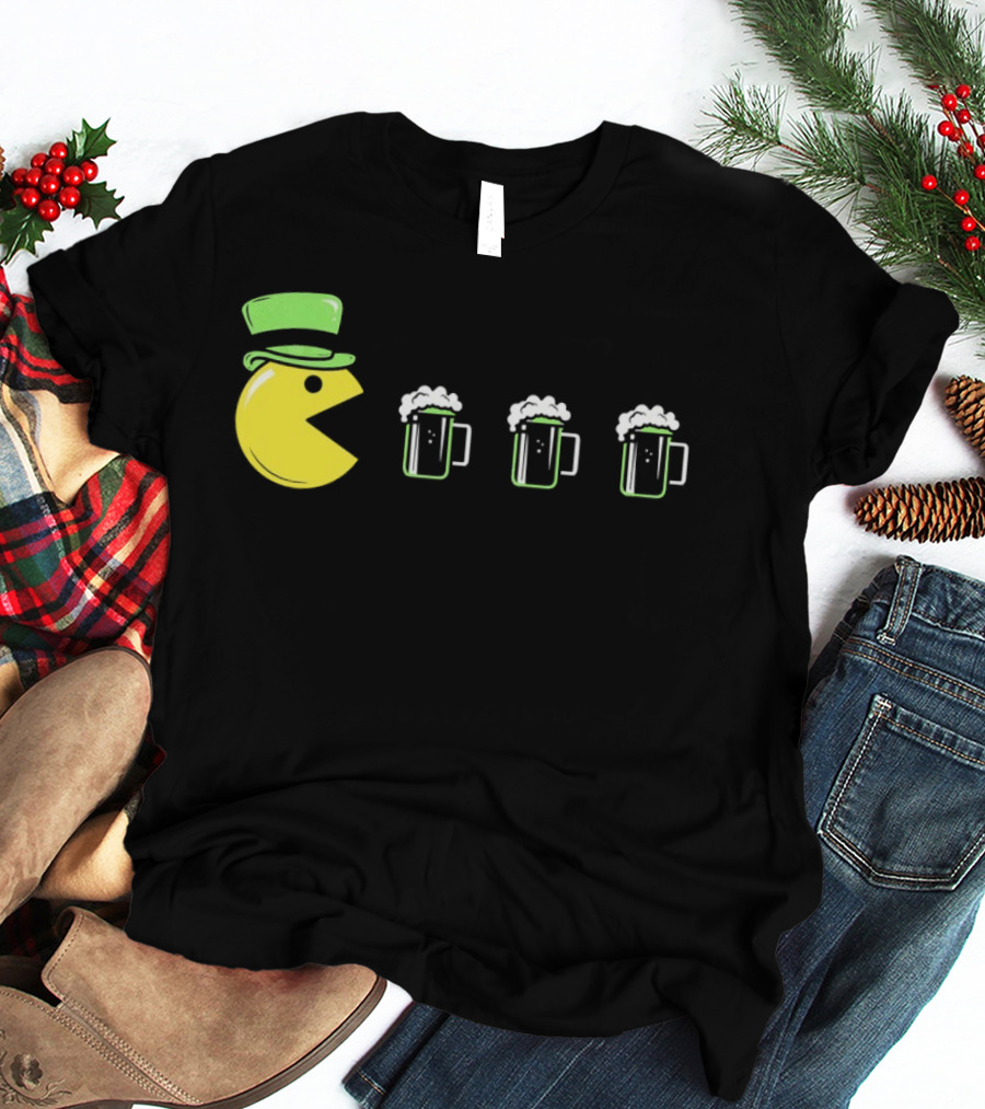 St Pacman's Day St Patrick's Day Beer And Classic Video Game Celebration T-Shirt