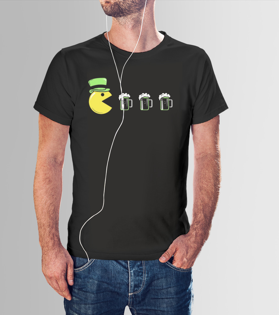St Pacman's Day St Patrick's Day Beer And Classic Video Game Celebration T-Shirt