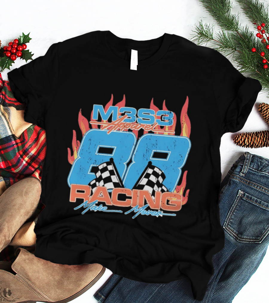 M3S3 Apparel 88 Racing Make Moves Racing Flames Checkered Flags T-Shirt