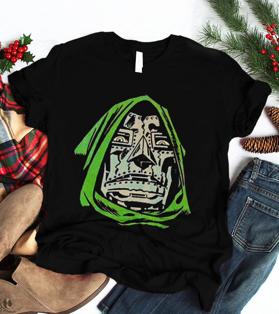 Victor Von Doom Dr Doom Comic Face Drawing Green Hood T-Shirt