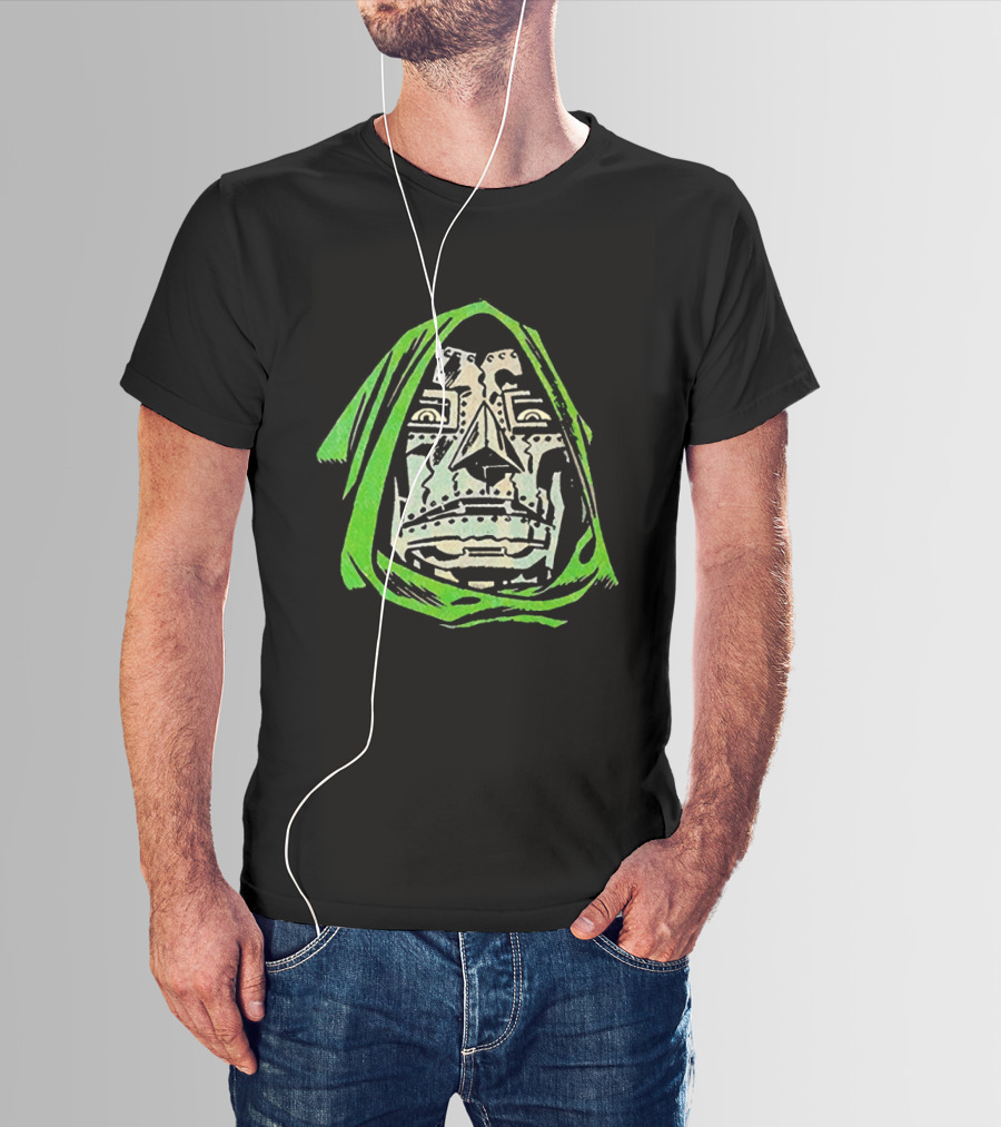 Victor Von Doom Dr Doom Comic Face Drawing Green Hood T-Shirt