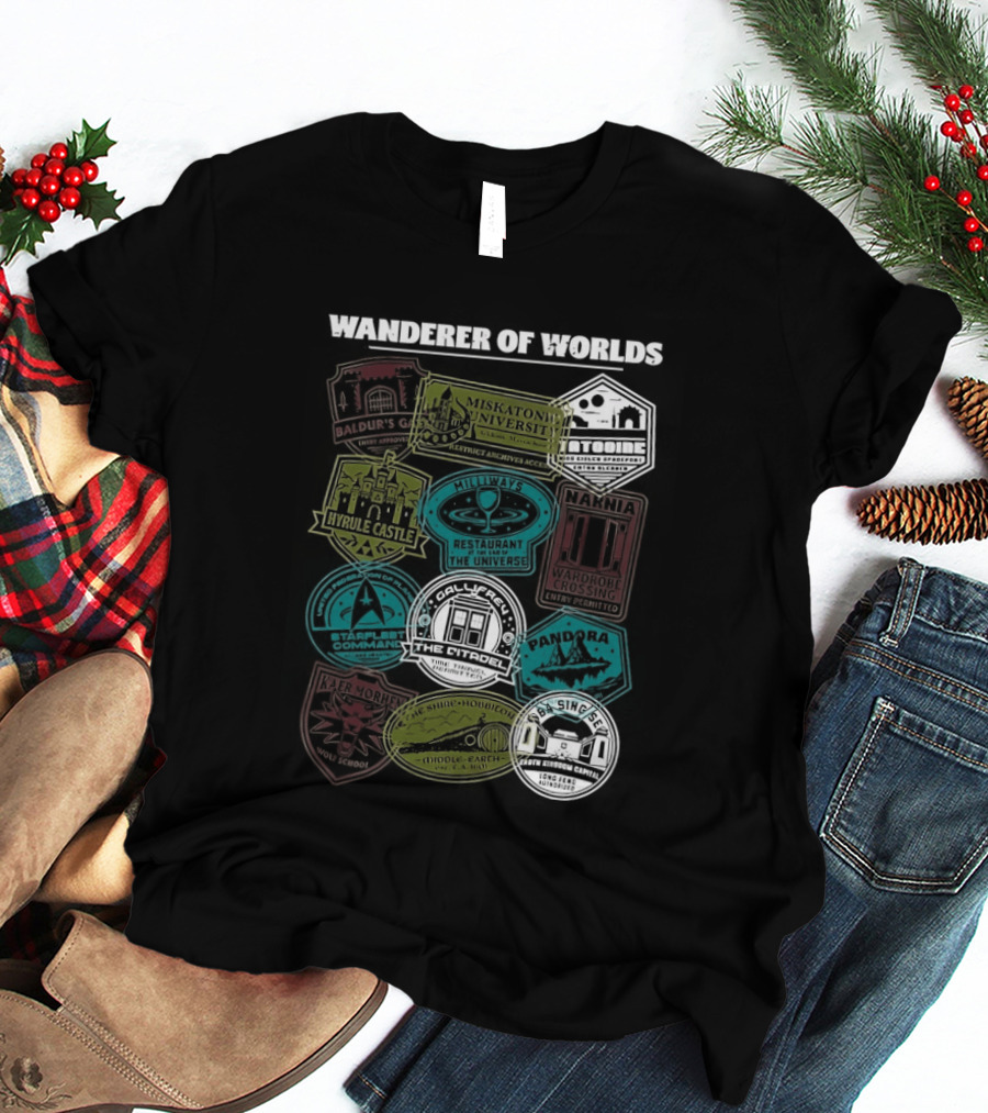 Wanderer Of Worlds Travelers Interdimensional Passport Stamps Portal Adventures T-Shirt