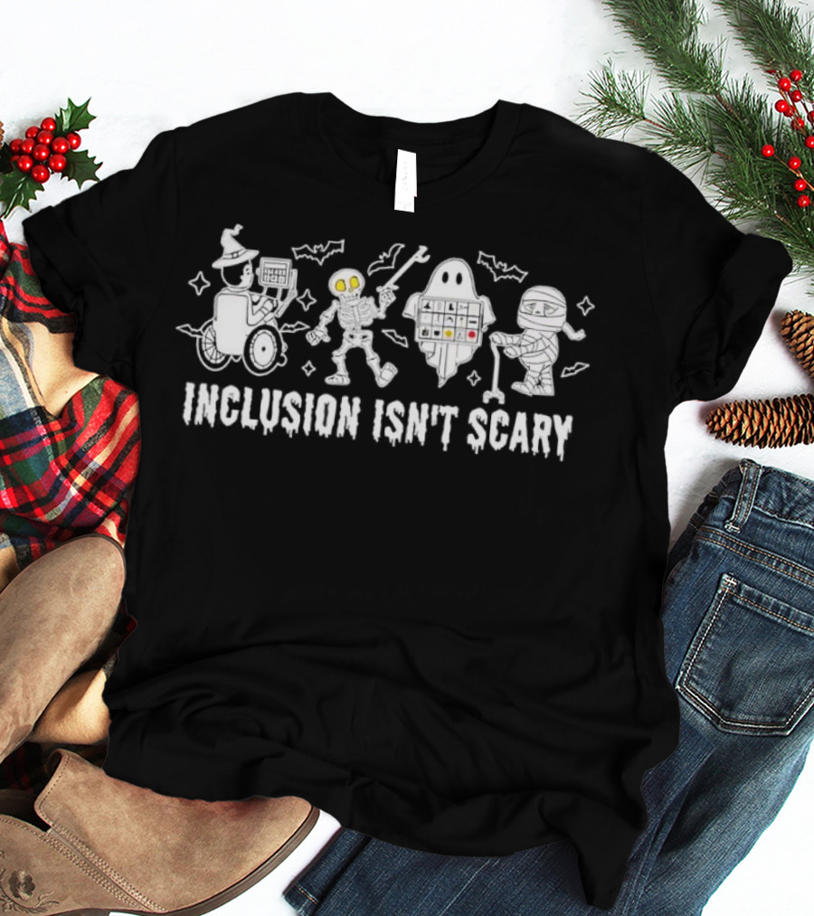 Inclusion Isn’t Scary Halloween Costumes Featuring Wizard Ghost Robot Characters T-Shirt