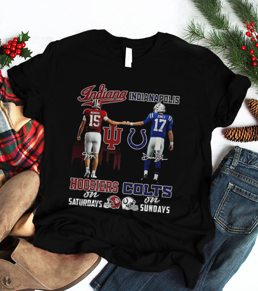 Indiana Hoosiers Saturdays Indianapolis Colts Sundays Signature Football Team Spirit T-Shirt