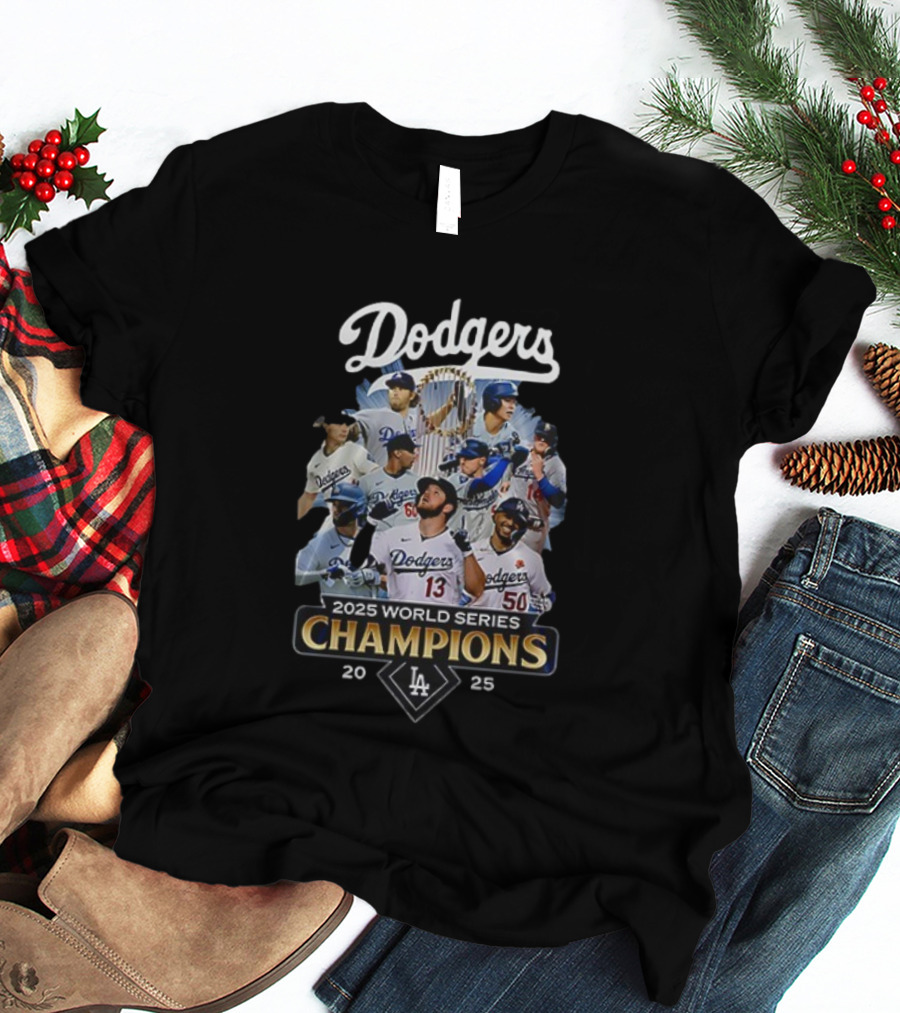 Dodgers 2025 World Series Champions Team Collage T-Shirt
