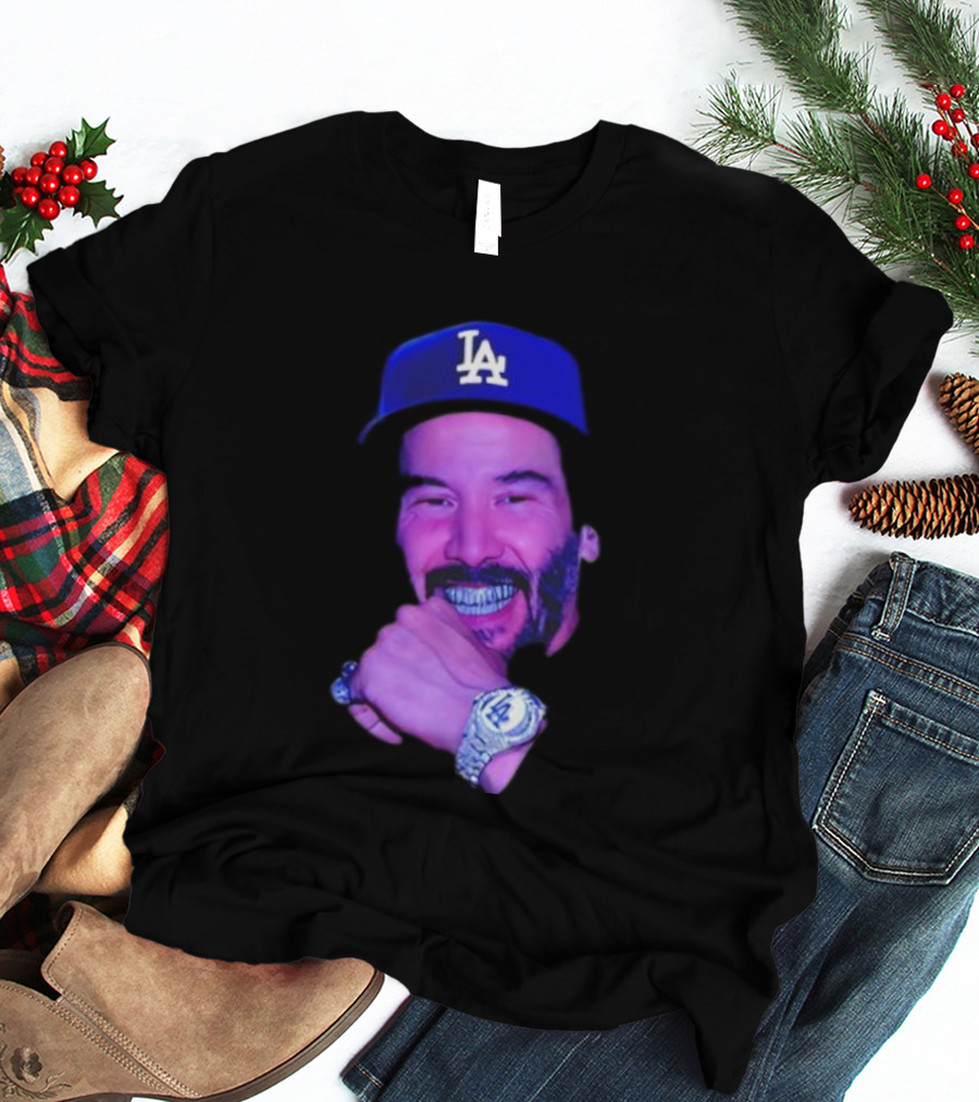 LA Dodgers Keanu Reeves Diamond Grill Bling T-Shirt