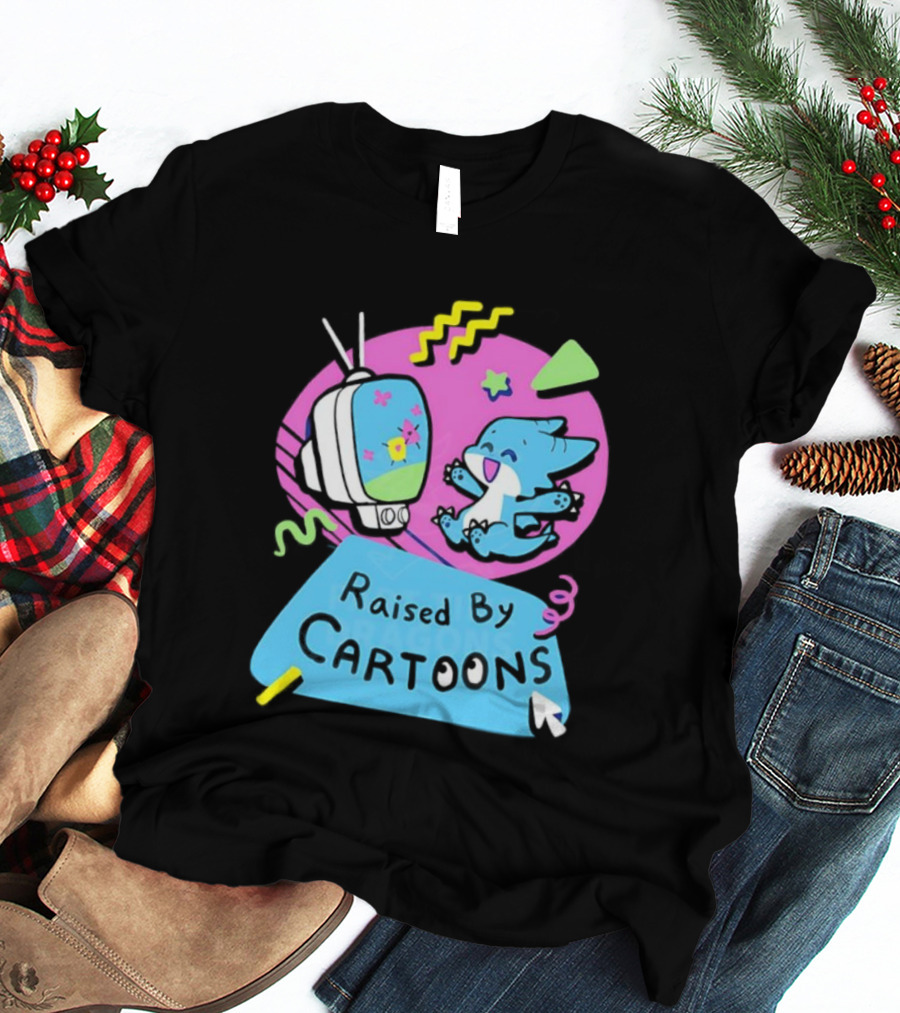 Raised By Cartoons Dragons Vibrant TV Retro Style T-Shirt