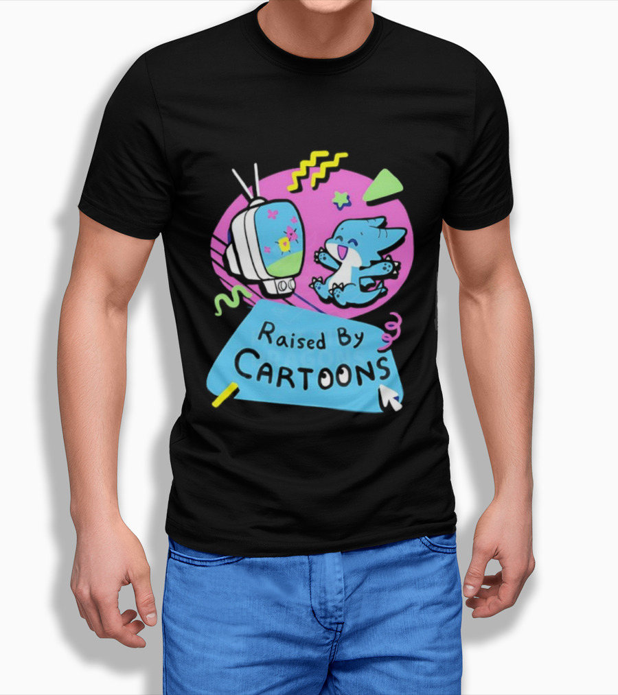Raised By Cartoons Dragons Vibrant TV Retro Style T-Shirt
