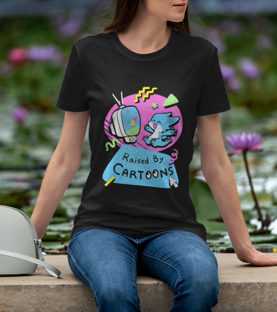 Raised By Cartoons Dragons Vibrant TV Retro Style T-Shirt