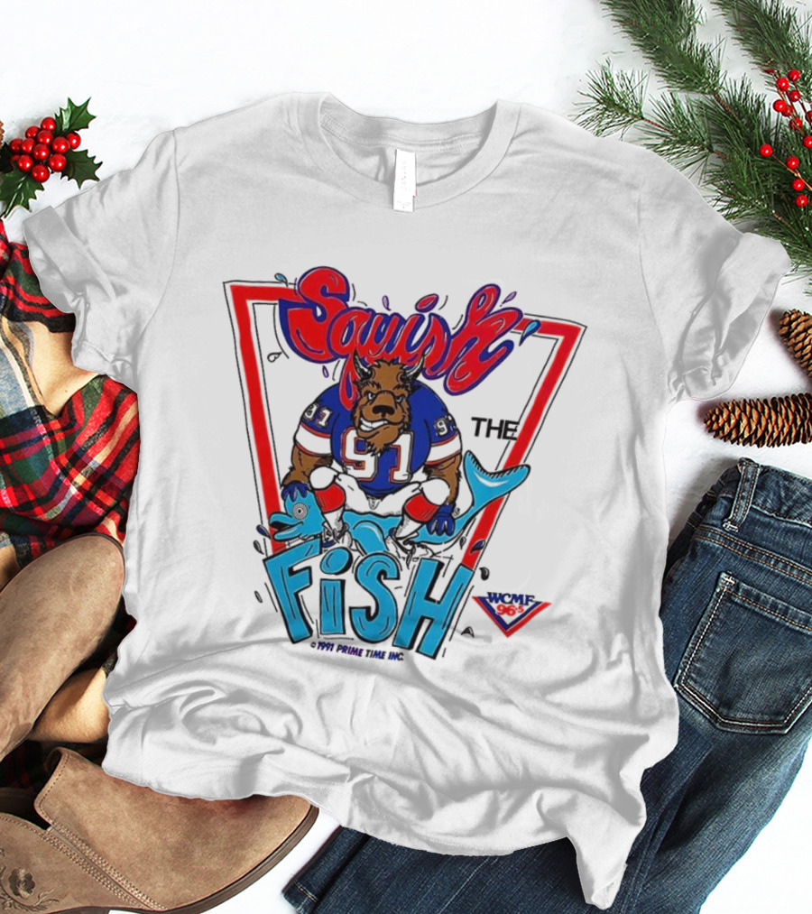 Buffalo Bills Squish The Fish 90s Vintage Cartoon 1991 1992 Football Retro T-Shirt