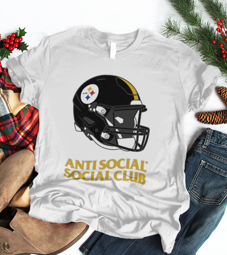 Anti Social Social Club Pittsburgh Steelers NFL Helmet Collaboration T-Shirt