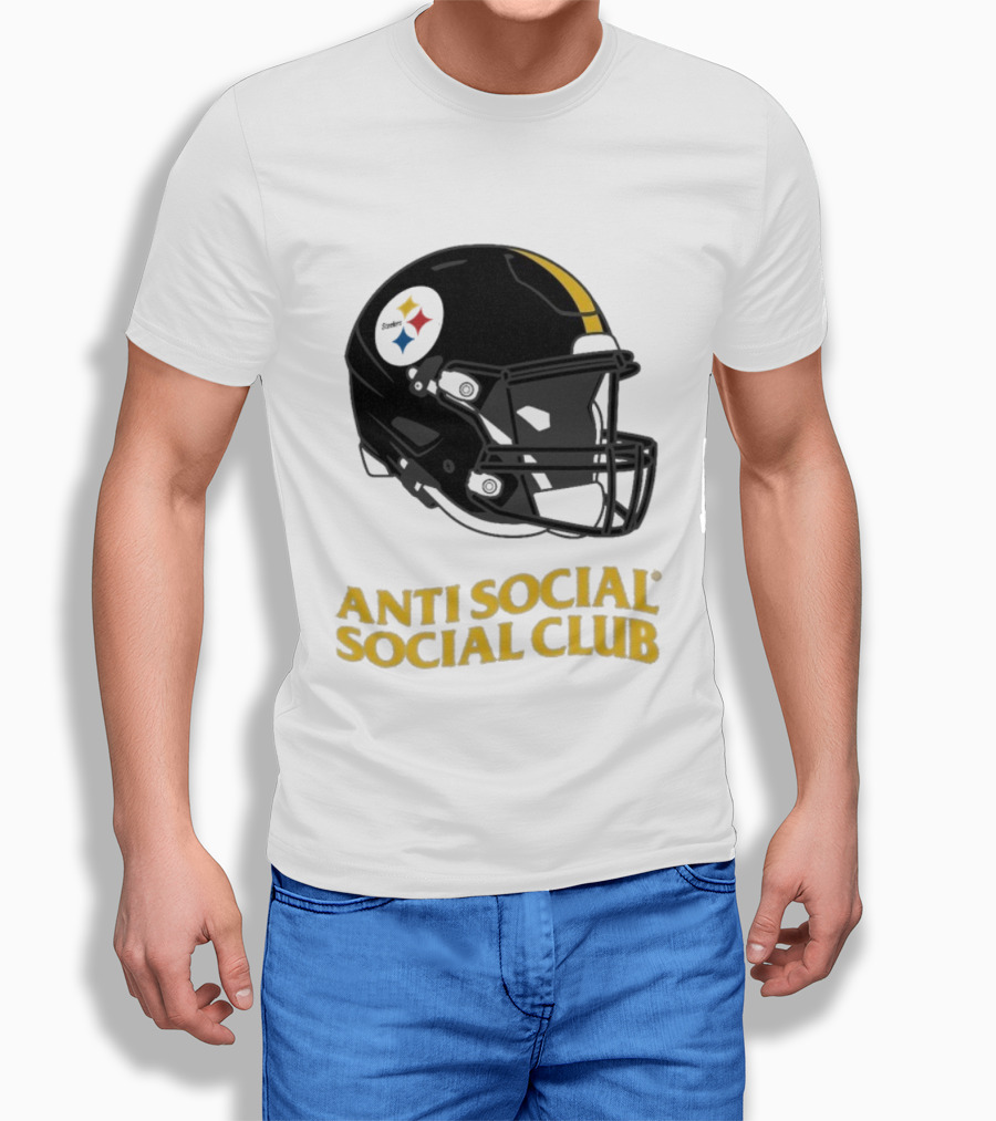 Anti Social Social Club Pittsburgh Steelers NFL Helmet Collaboration T-Shirt