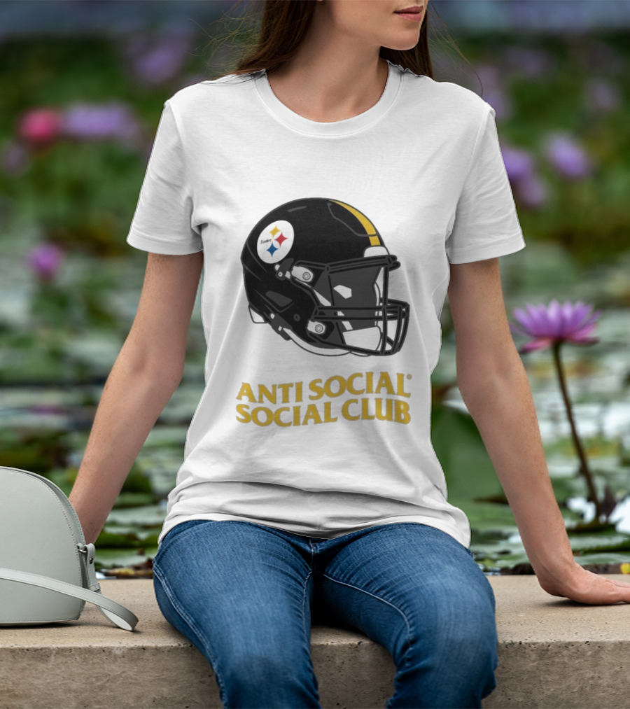 Anti Social Social Club Pittsburgh Steelers NFL Helmet Collaboration T-Shirt