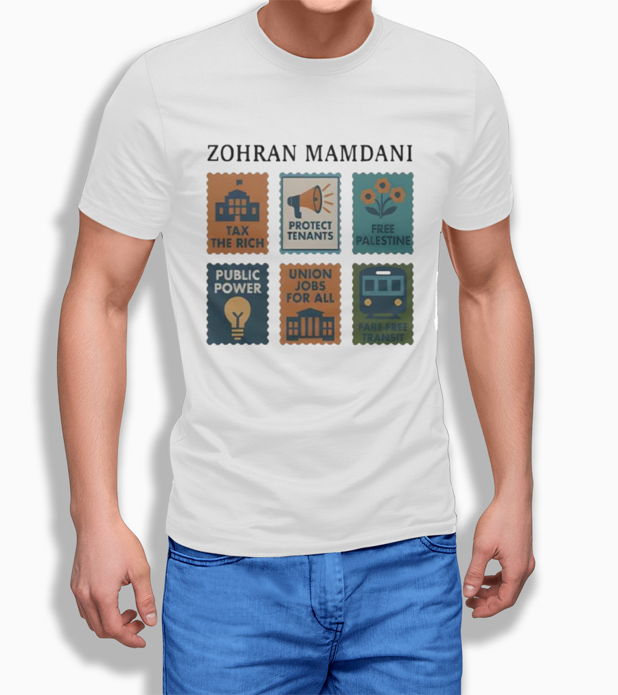 Zohran Mamdani Tax The Rich Protect Tenants Free Palestine Public Power Union Jobs For All Fare-Free Transit T-Shirt