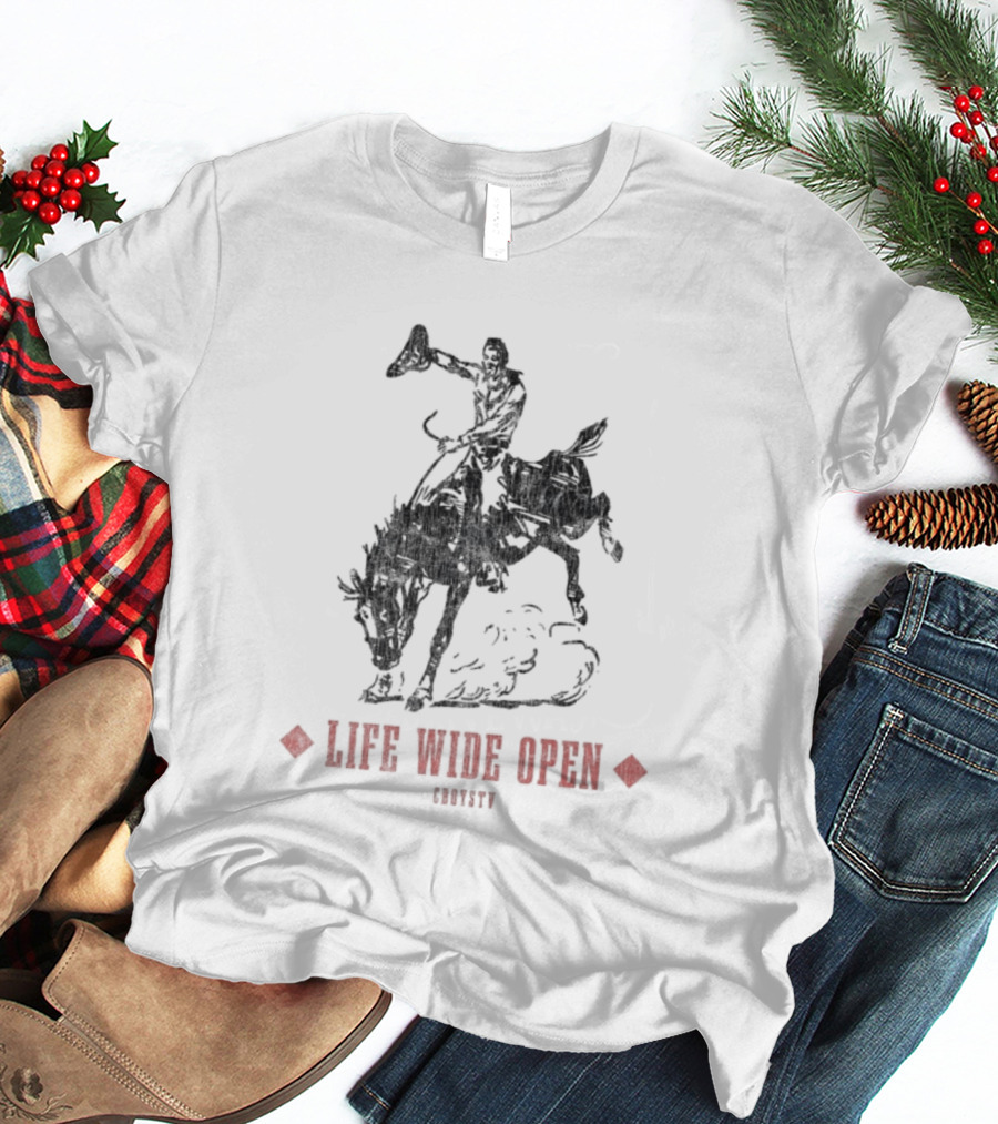 Cboystv Life Wide Open Cowboy Riding Bull T-Shirt