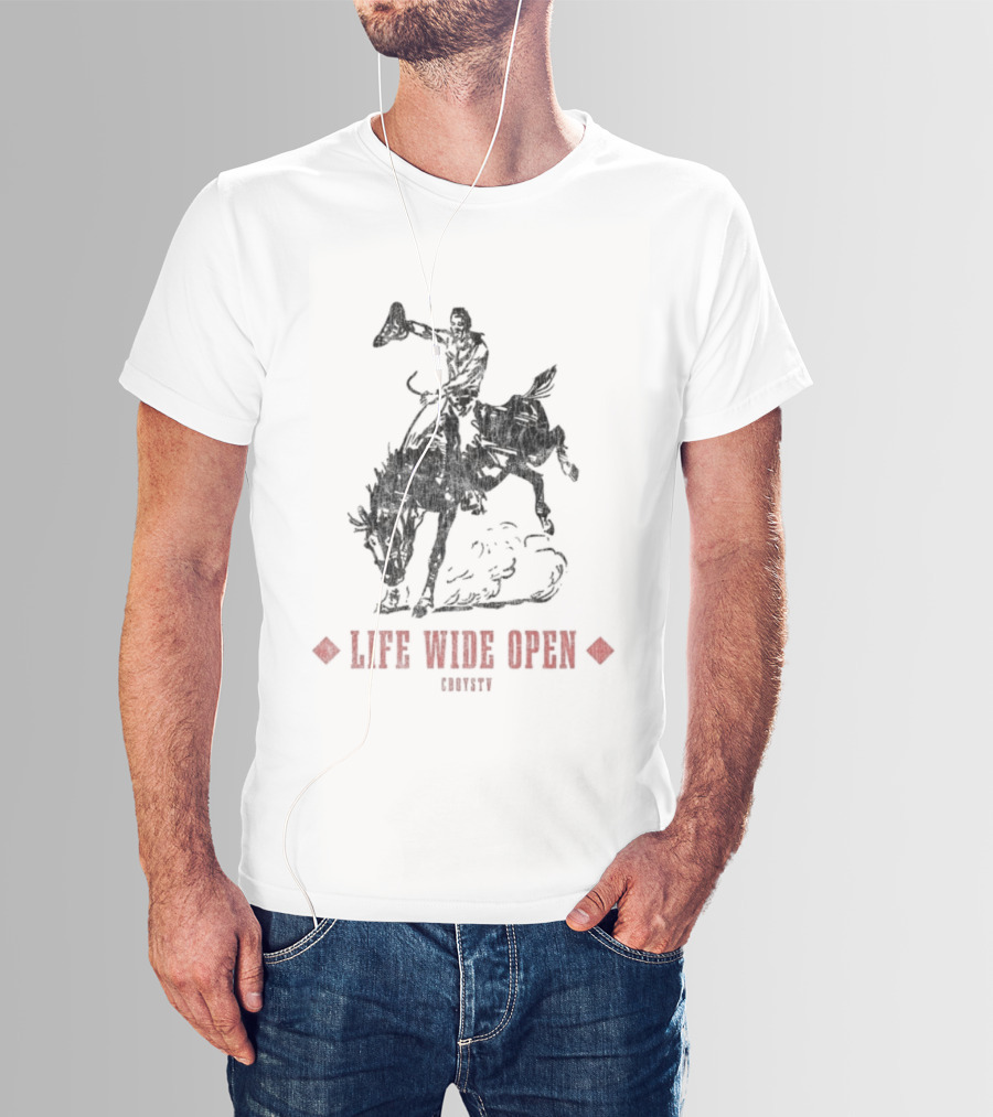 Cboystv Life Wide Open Cowboy Riding Bull T-Shirt