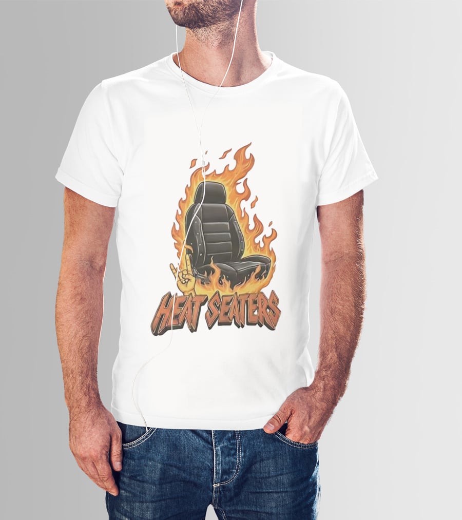 Heat Seaters Flaming Car Seat Rock Emoji T-Shirt
