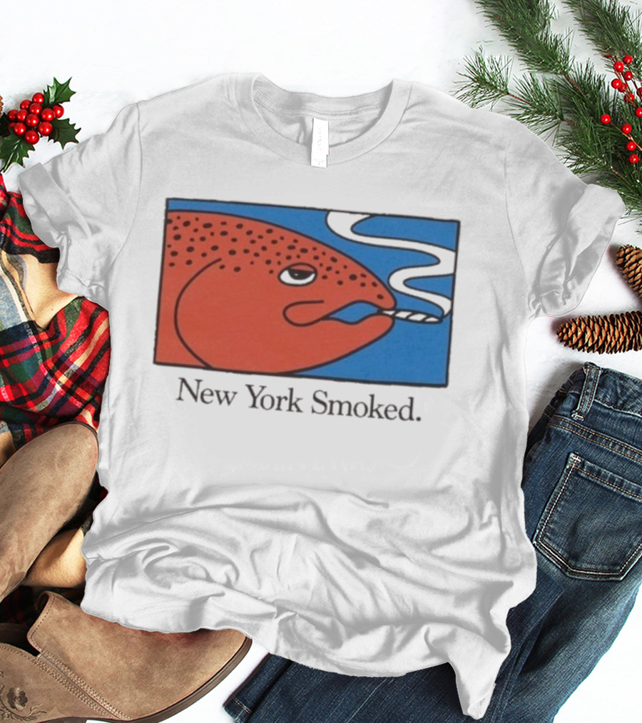 New York Smoked Fish OnlyNY Salmon Illustration Blue Background T-Shirt