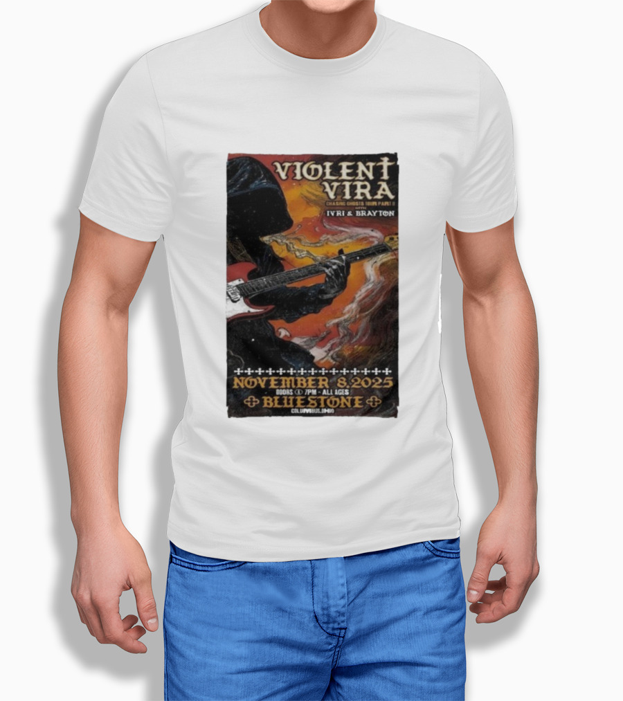 Violent Vira Chasing Ghosts Tour Part II November 8 2025 Bluestone Columbus OH Ivri & Brayton Guitar T-Shirt