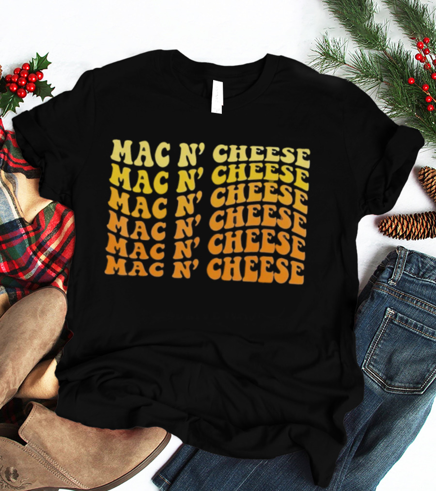 Mac N’ Cheese Repeated Text Pattern Graphic T-Shirt