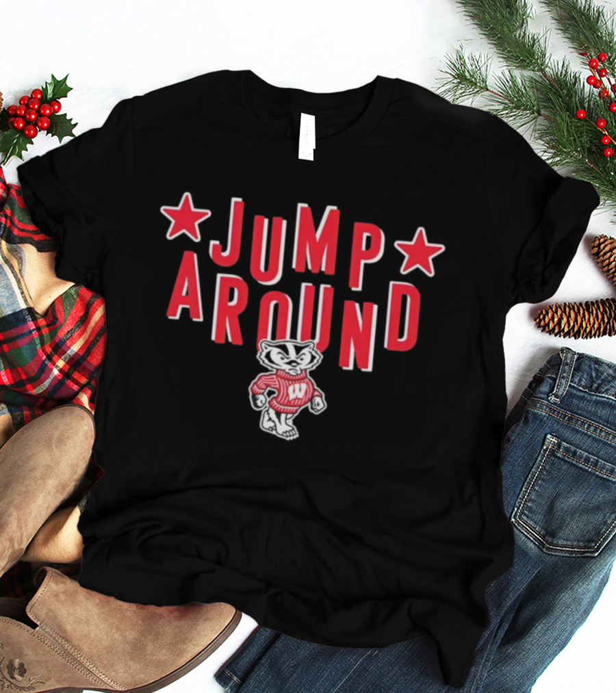 Wisconsin Badgers Jump Around Bucky Badger Stars T-Shirt