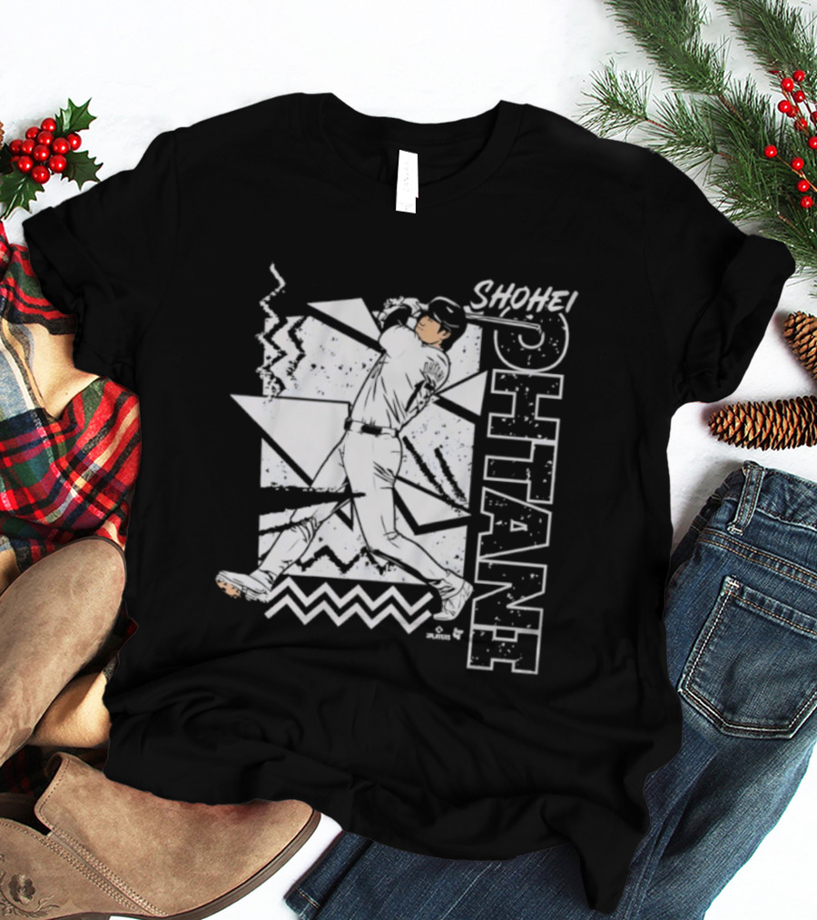 Shohei Ohtani 90s Style Retro Baseball Tribute With Vibrant Geometric Background T-Shirt