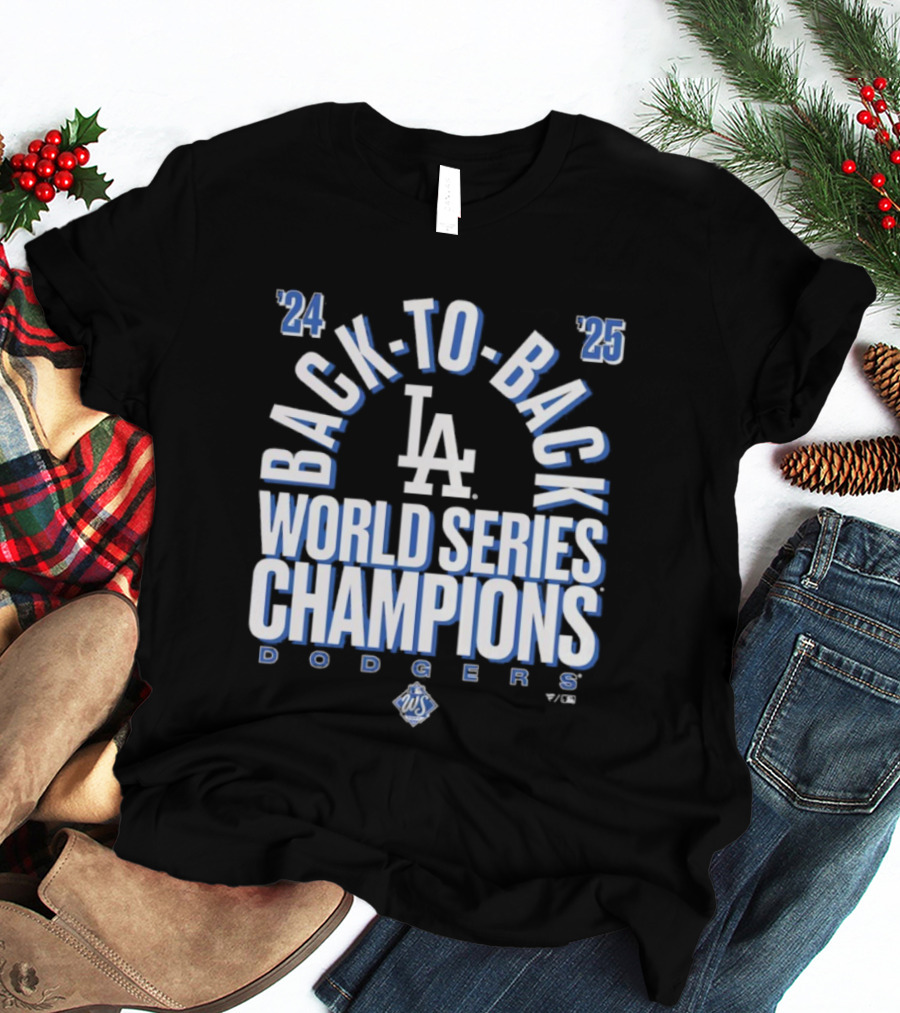 Los Angeles Dodgers 24 25 Back To Back World Series Champions LA Logo T-Shirt