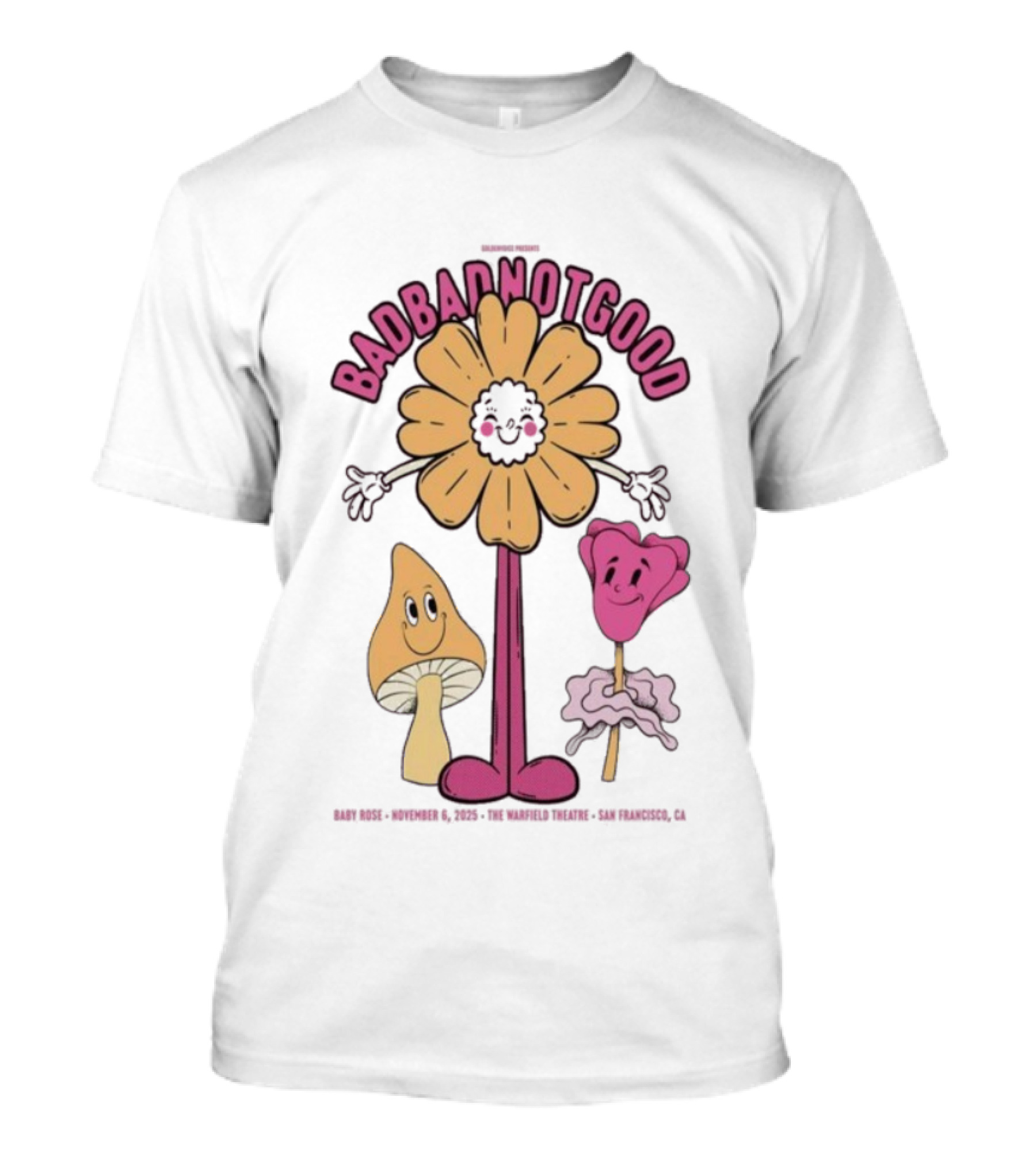 Badbadnotgood November 6 2025 Concert San Francisco Cartoon Flower Characters T-Shirt