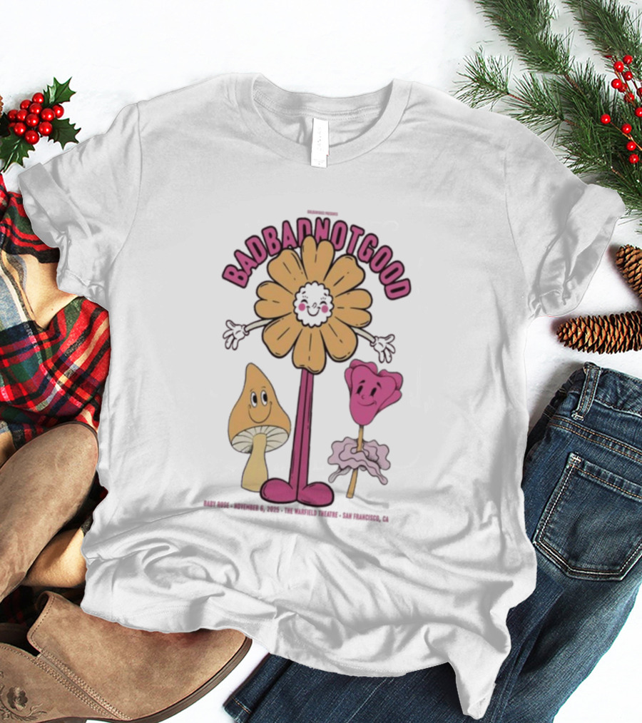 Badbadnotgood November 6 2025 Concert San Francisco Cartoon Flower Characters T-Shirt
