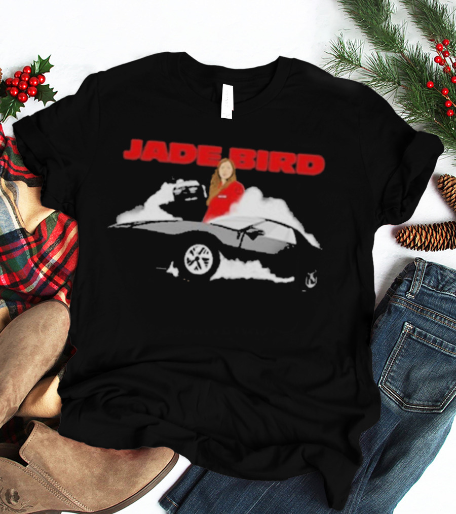 Jade Bird Red Attire Woman With Car And Clouds T-Shirt