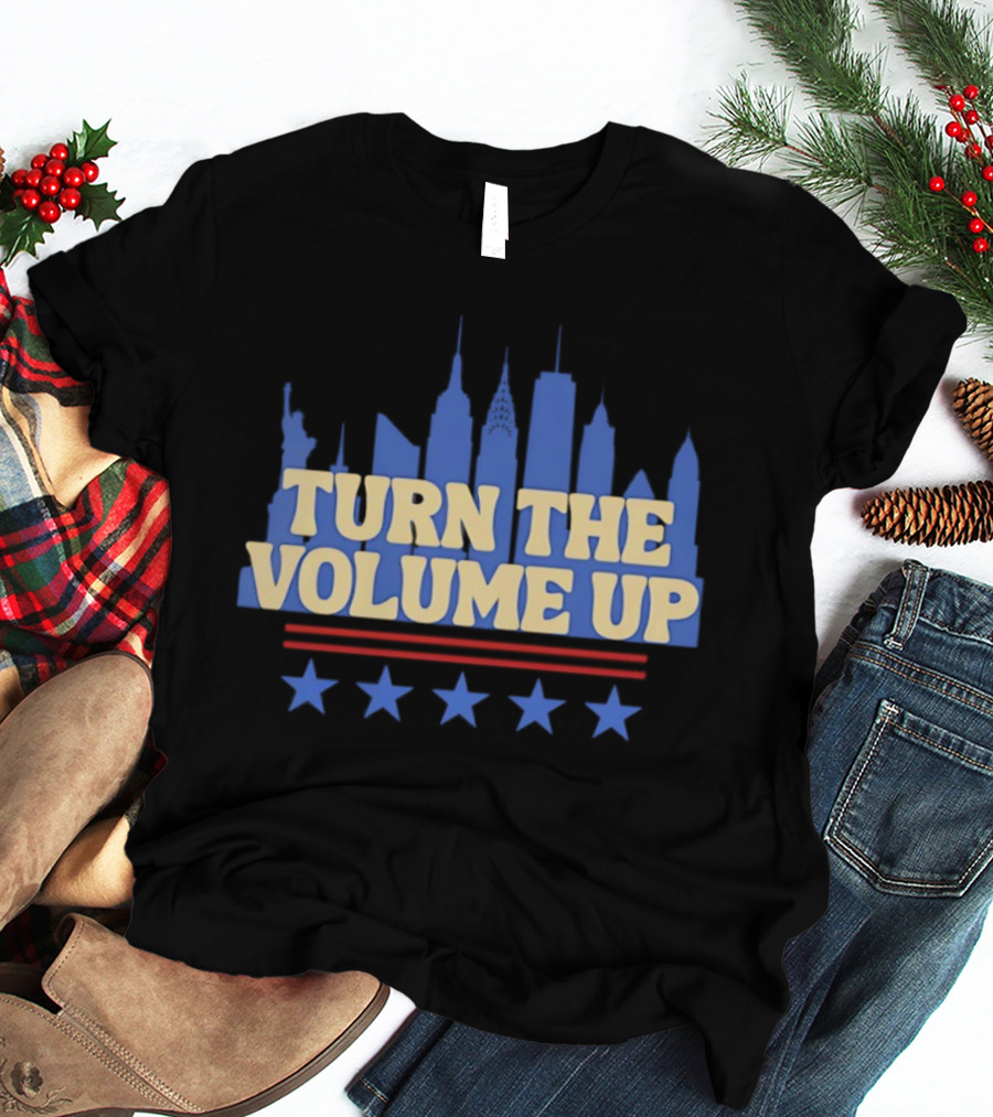 Turn The Volume Up City Skyline USA Stars And Stripes T-Shirt
