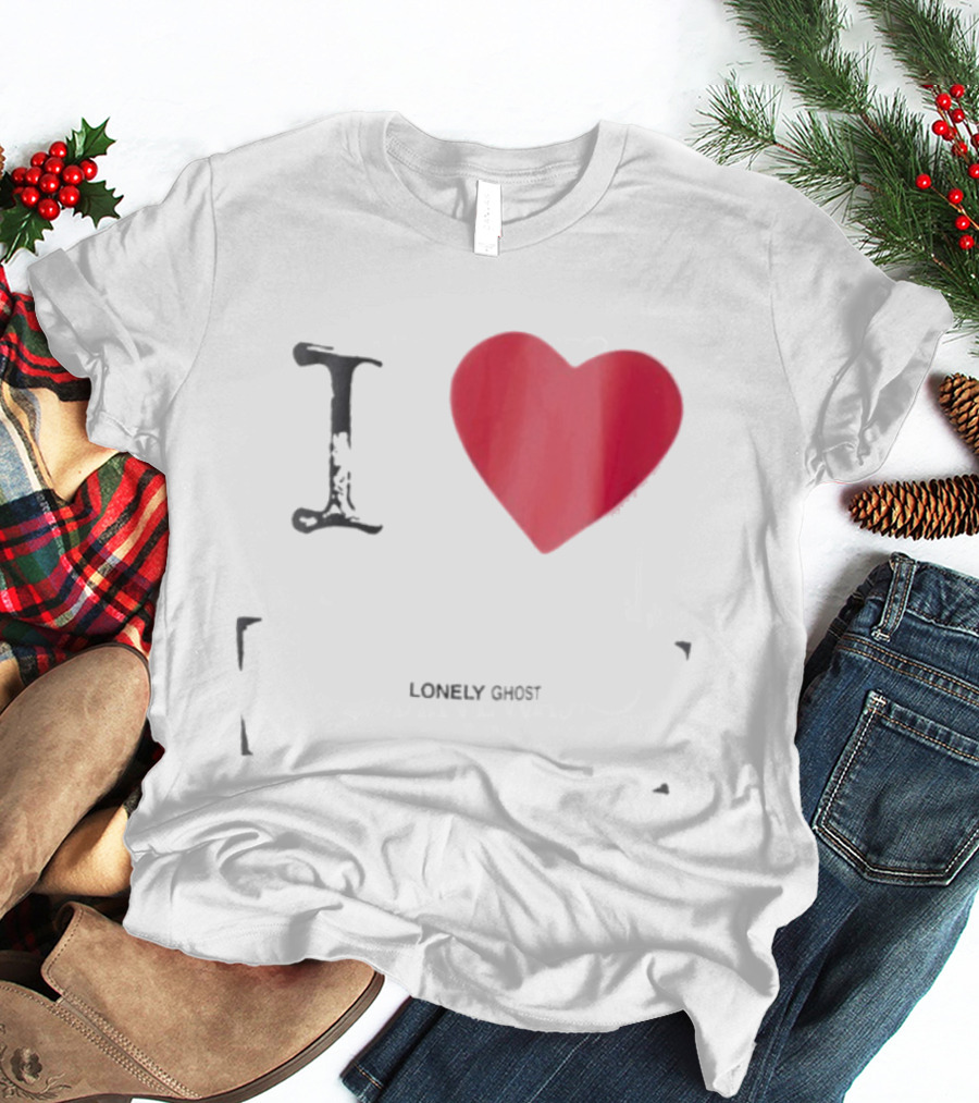 I Love Lonely Ghost Heart Stamp T-Shirt
