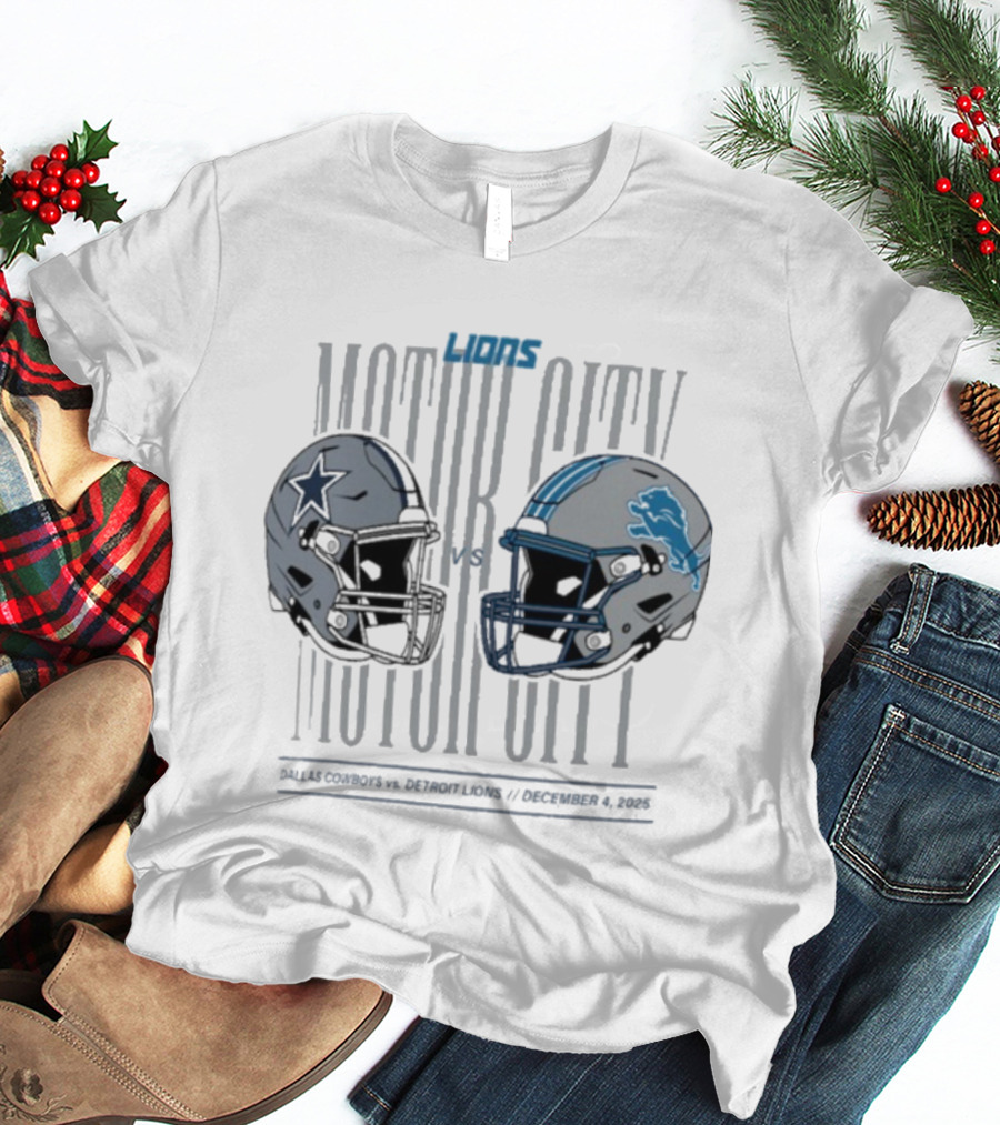 Dallas Cowboys Detroit Lions Motor City December 4 2025 Helmets Showdown T-Shirt