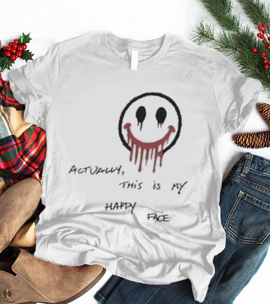 Paul Wesley Actually This Is My Happy Face Smiley Dripping Red T-Shirt